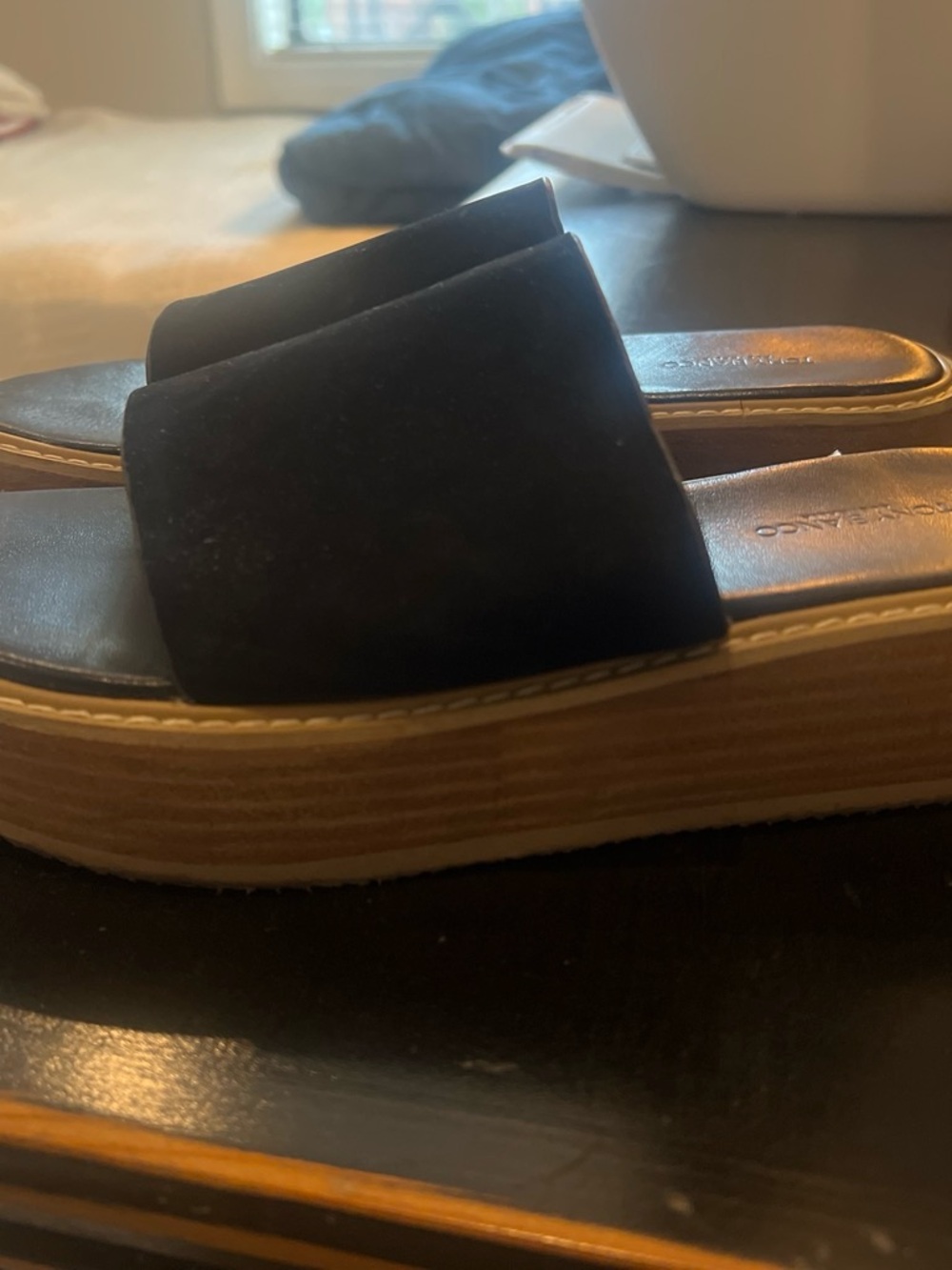Tony Bianco Black Suede Platform Slide Sandals